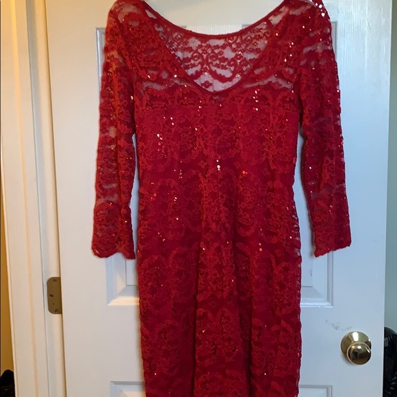 Red Lace Mini Dress - Picture 2 of 4